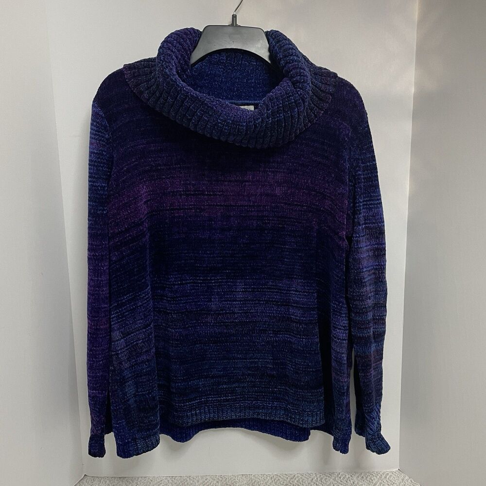 Coldwater Creek Womens PXL Petite Blue Purple Cowl Neck Pullover Sweater